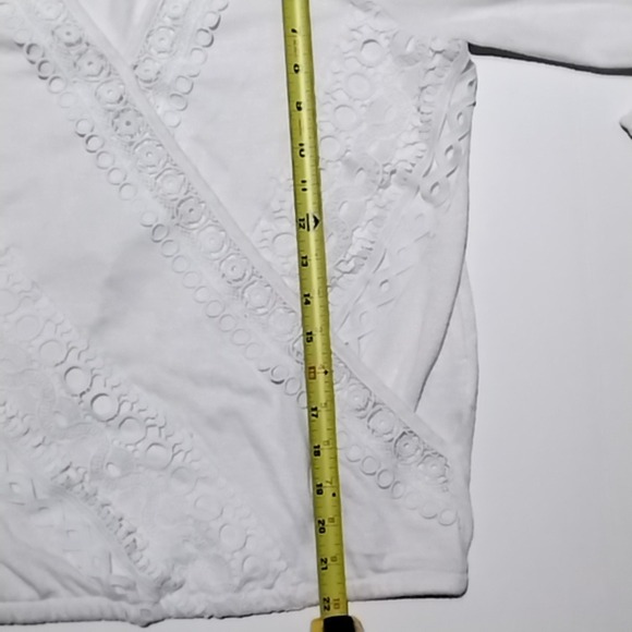 INC International Concepts White Lace Trim Wrap Top Petite Medium PM Long Sleeve - Picture 8 of 9